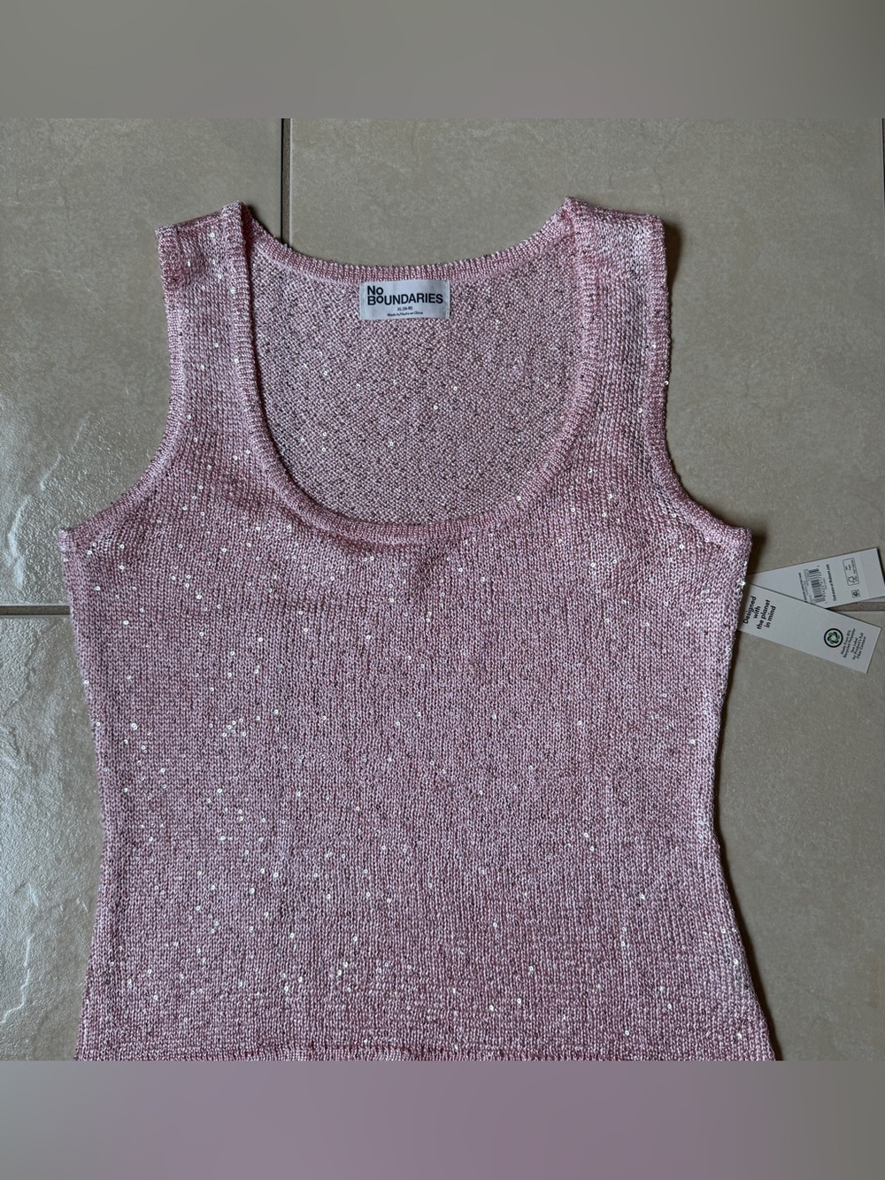 No Boundaries Pink Sequin Sweater Tank Top Knit Sleeveless Blouse Size XL